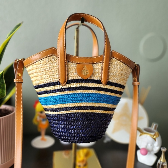 Mark Cross Madeline Basket Small Navy Stripe - Picture 1 of 5